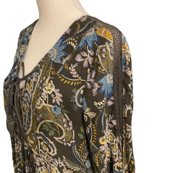 Free People Womens Rain or Shine Crochet Trim Boho Dress Paisley Print Green XS - Picture 6 of 10